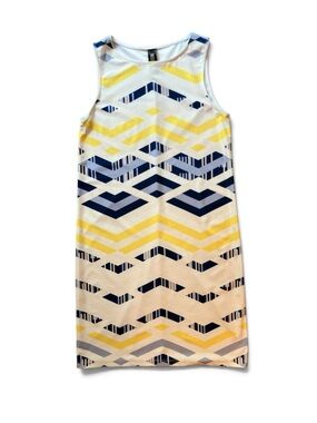 Sleeveless Geometric Shift Dress in Yellow & Navy